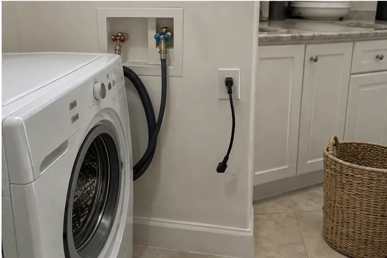 Illustrative washing machine in a laundry room