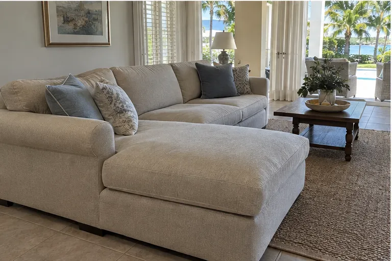 Illustrative sofa inside a Florida home